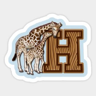 Mom and Baby Giraffe Monogram H Sticker